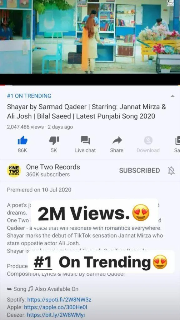 Jannat Mirza's debut song is trending #1 on YouTube