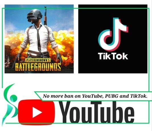 No ban on PUBG, YouTube and TikTok